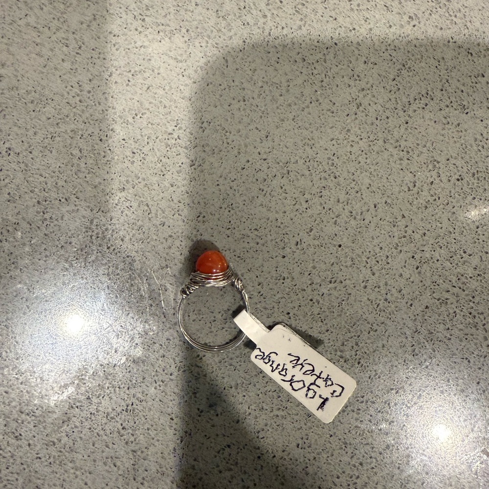 Silver Wire Wrapped Ring with Orange Stone